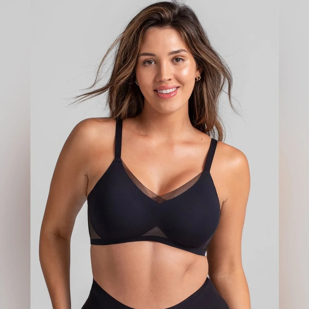 Honeylove Womens size 1X Black Beige Criss Cross Mesh Wireless Bra Lace‎ No Wire